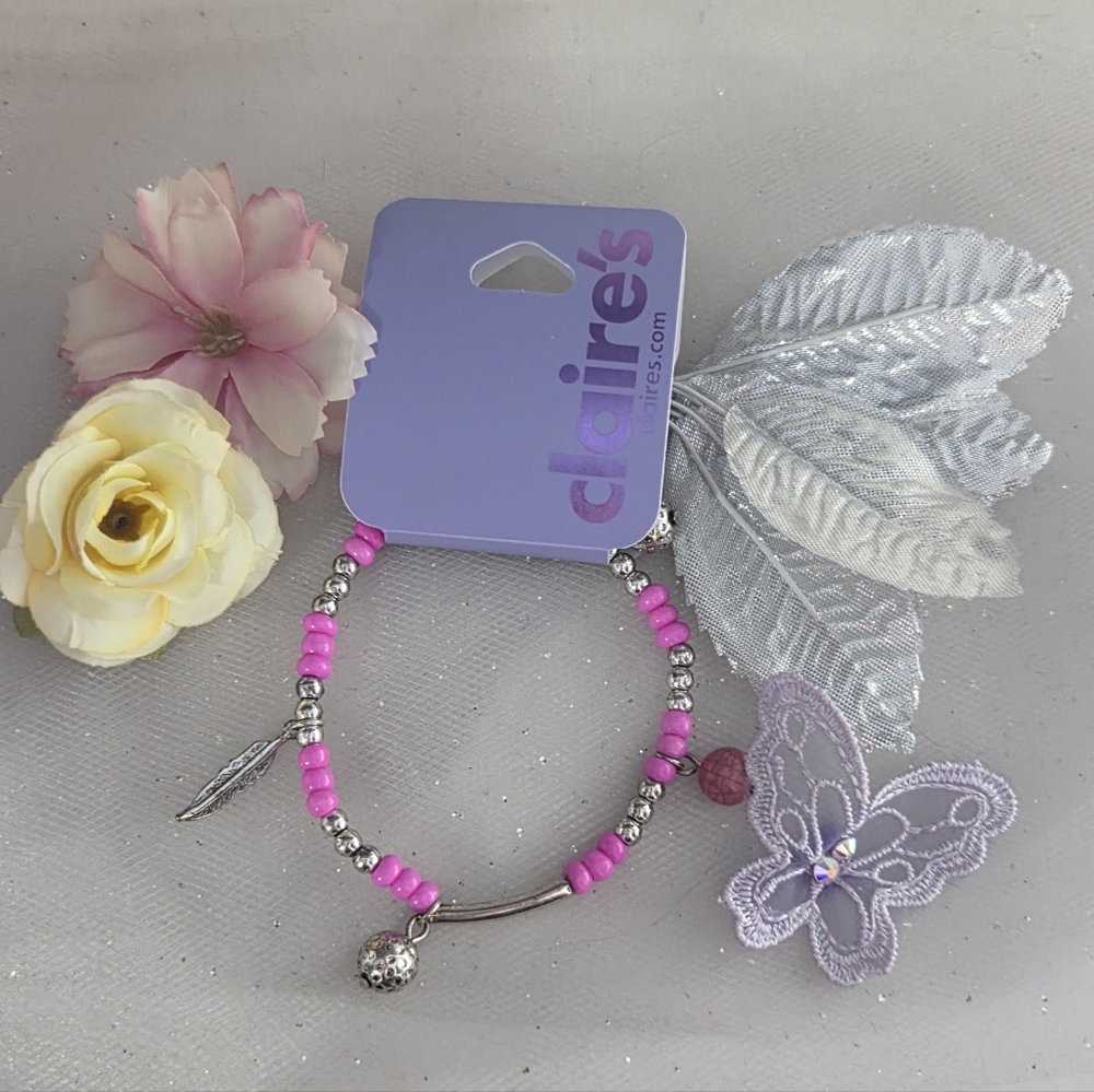 NWT Pink and Silver Beaded Charm Bracelet